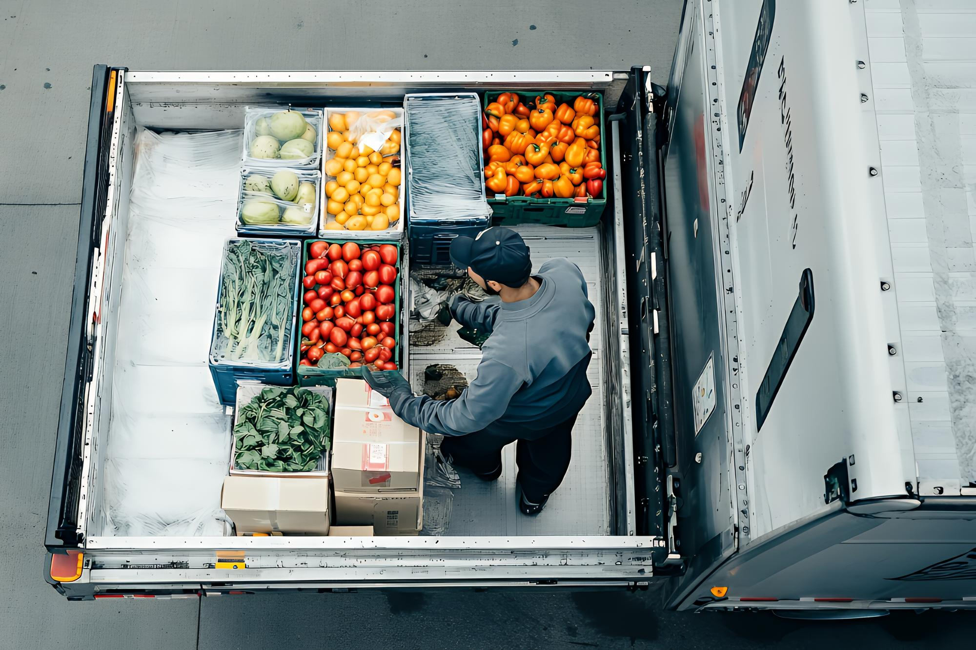 Trasportista con frutas y verduras